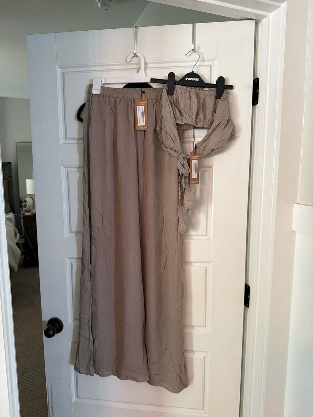 Nasty Gal Eco Vero Viscose Crinkle Tie Bandeau and Split Wide Leg Pant Cover Up